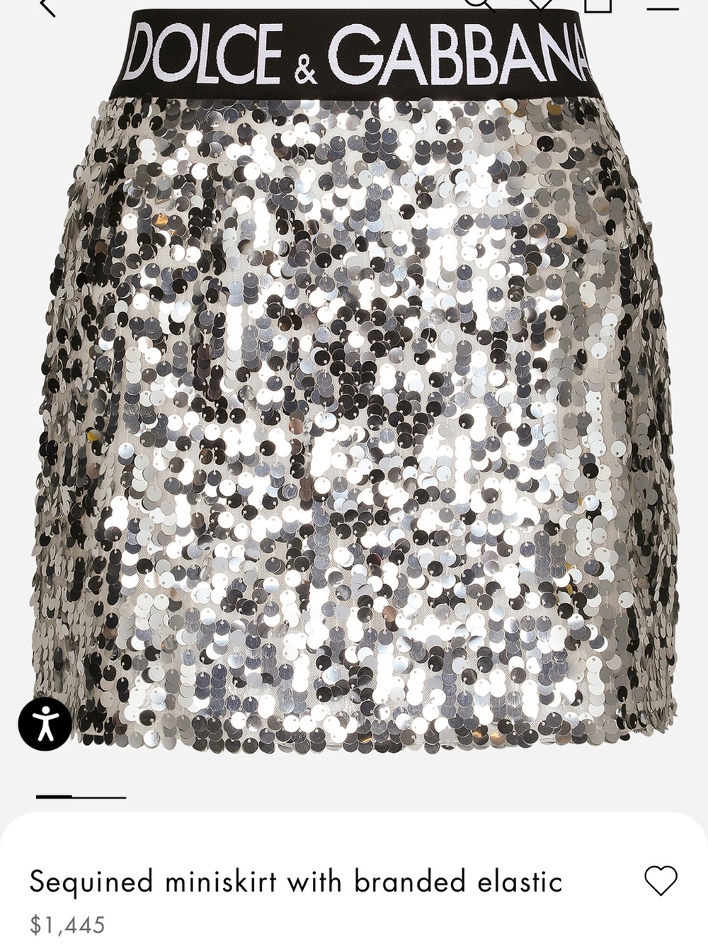 Dolce & Gabbana Silver Sequin Logo-Waist Mini Skirt
